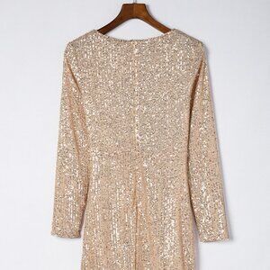 Sequin Heart Round Neck Long Sleeve Mini Dress